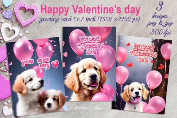 Download Cute Valentines Dog Greeting Cards Set - Premium Resources