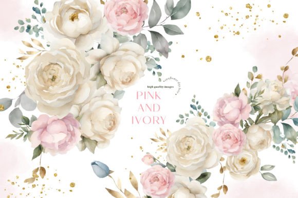 Download Pink Ivory Flowers Bouquets Clipart - Ink Collection